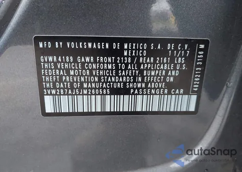 2018 Volkswagen Jetta 1.4T S из США, поврежденный, VIN 3VW2B7AJ5JM260585